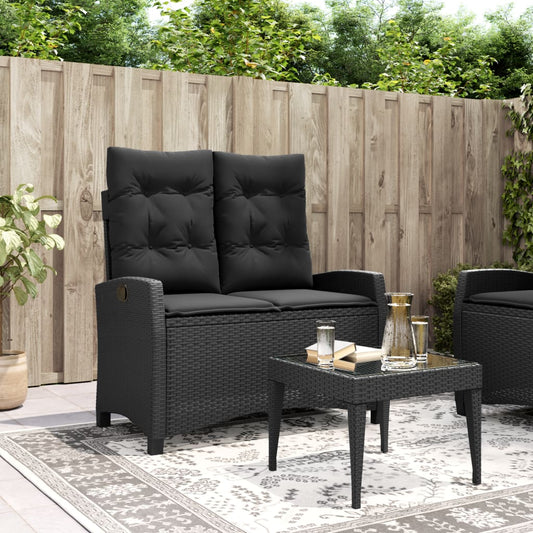 havebænk med hynder og lænefunktion polyrattan sort