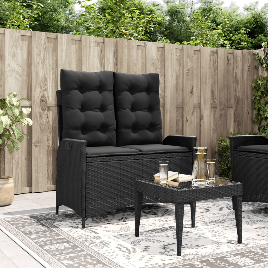 havebænk med hynder og lænefunktion polyrattan sort
