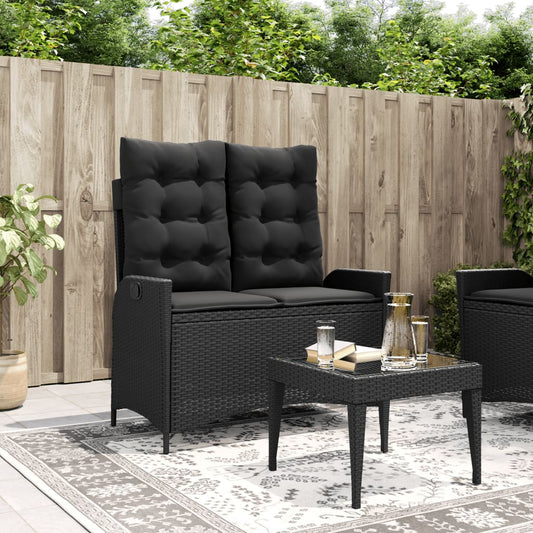 havebænk med hynder og lænefunktion polyrattan sort