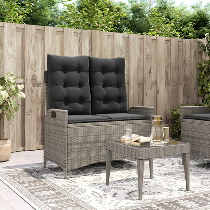 havebænk med hynder og lænefunktion polyrattan grå
