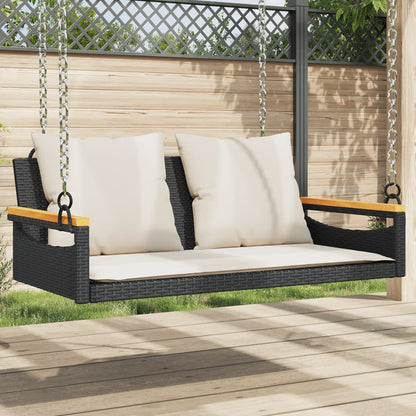 gyngebænk med hynder 109x62x40 cm polyrattan sort
