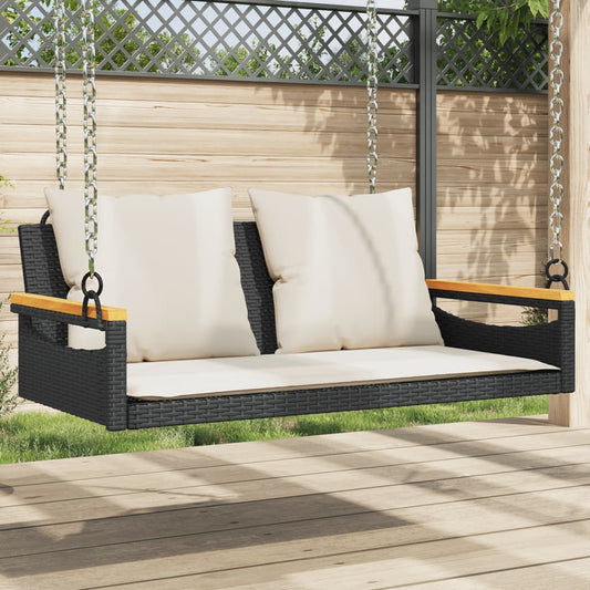 gyngebænk med hynder 109x62x40 cm polyrattan sort
