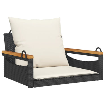 gyngebænk med hynder 63x62x40 cm polyrattan sort