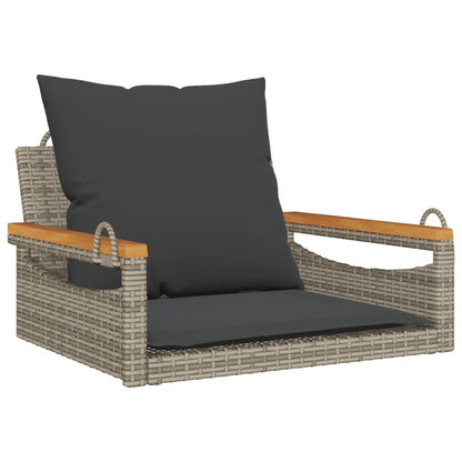 gyngebænk med hynder 63x62x40 cm polyrattan grå