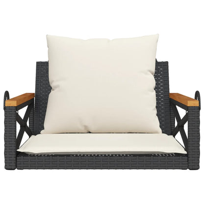 gyngebænk med hynder 63x62x40 cm polyrattan sort