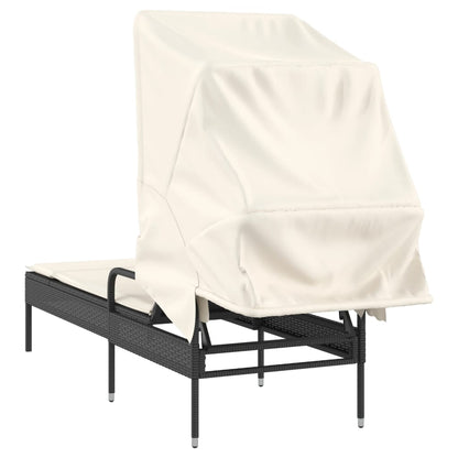 loungesofa med baldakin polyrattan sort