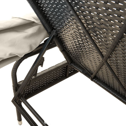 loungesofa med baldakin polyrattan sort