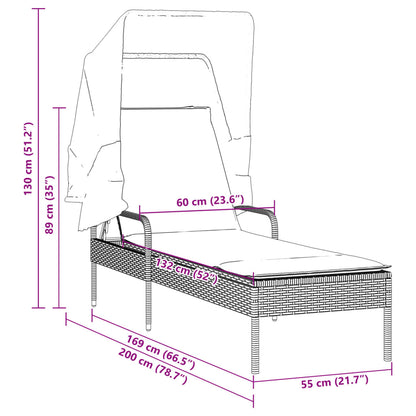loungesofa med baldakin polyrattan sort