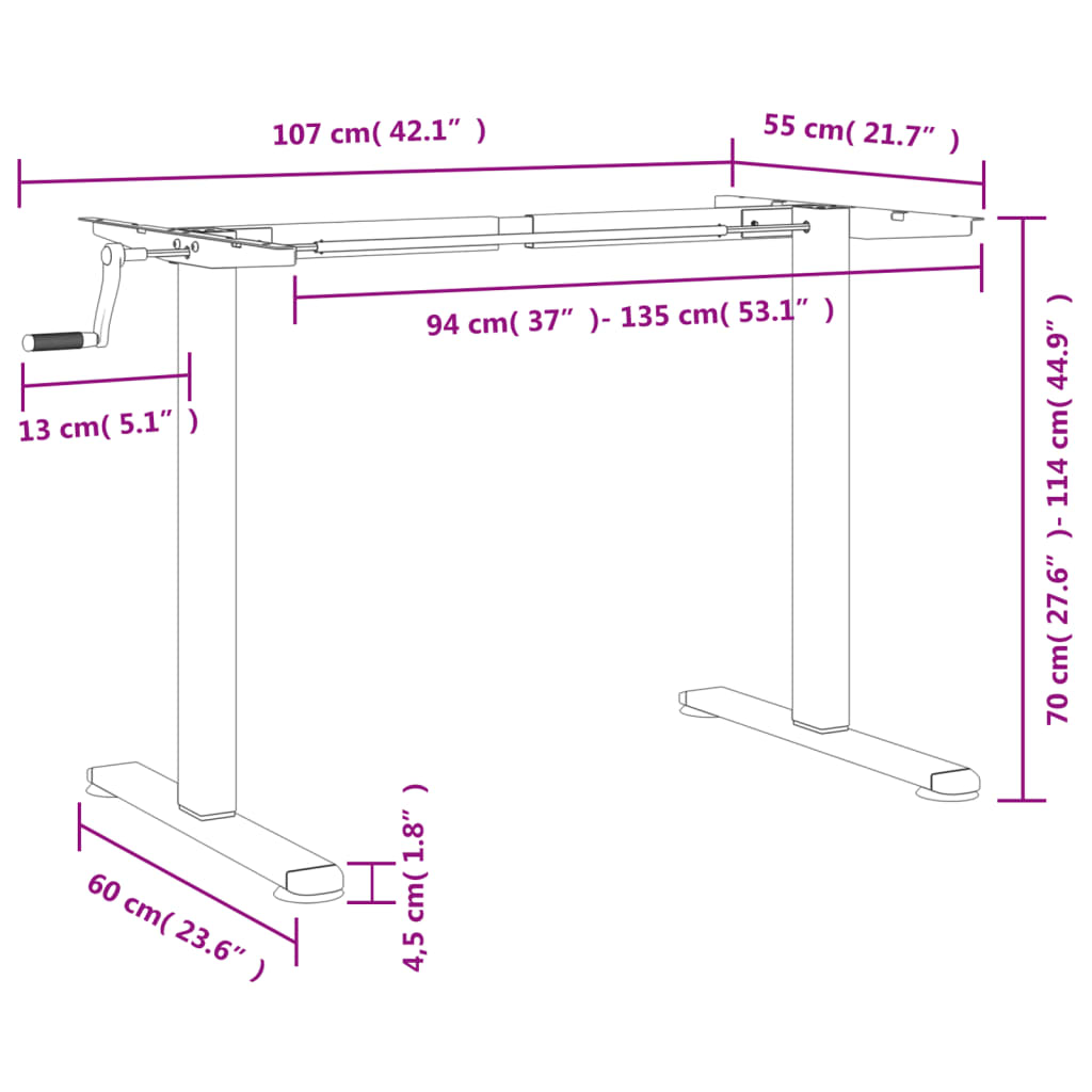 Gestell für Stehpult (94-135)x60x(70-114) cm Stahl weiß
