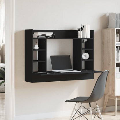 væghængt skrivebord 105x48x75 cm konstrueret træ sort