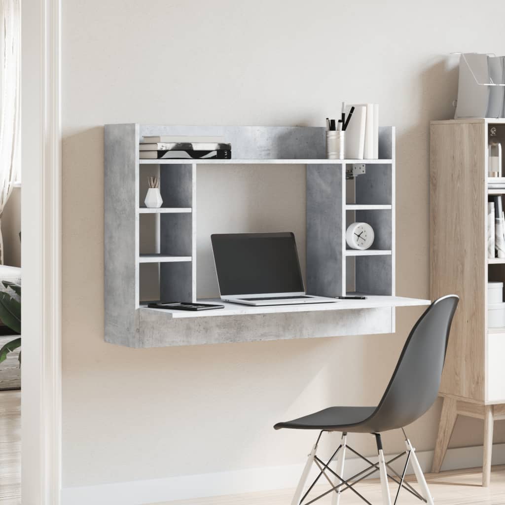 væghængt skrivebord 105x48x75 cm konstrueret træ betongrå