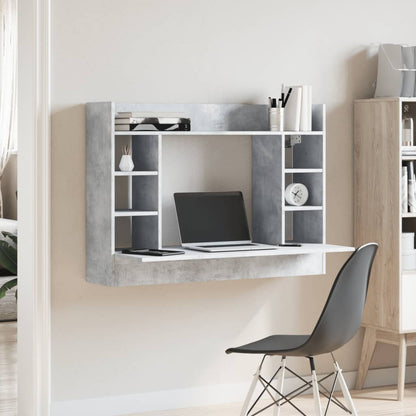 væghængt skrivebord 105x48x75 cm konstrueret træ betongrå