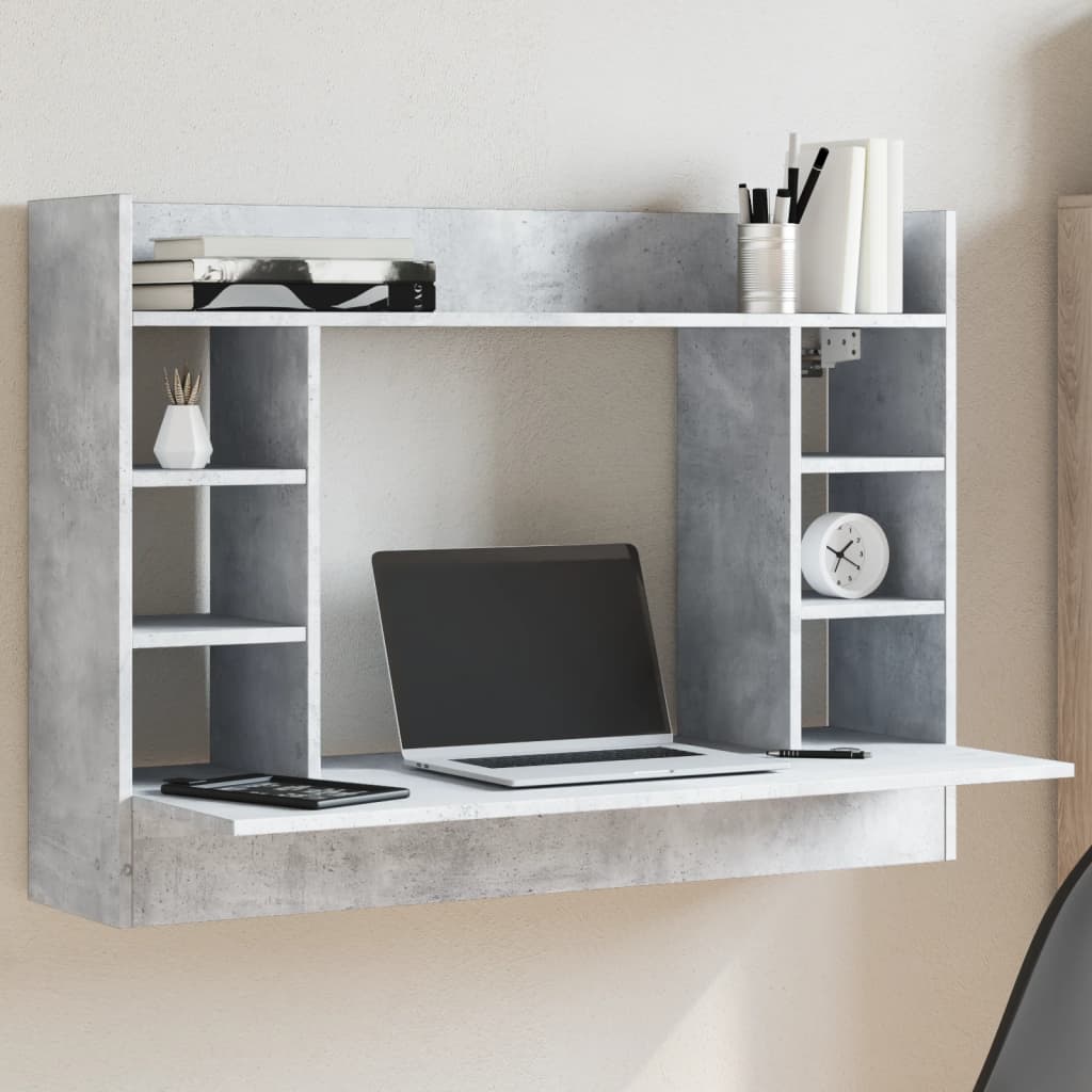væghængt skrivebord 105x48x75 cm konstrueret træ betongrå