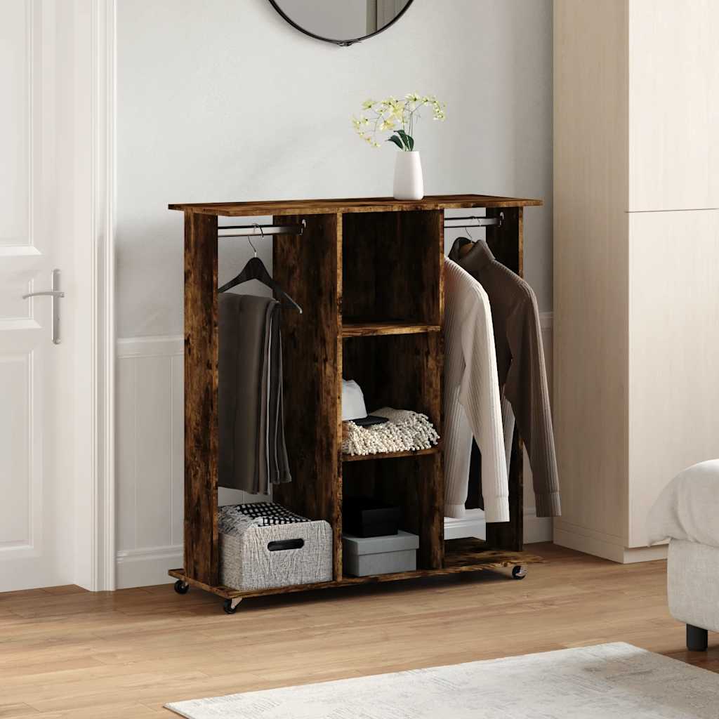 klædeskab med hjul 102x38x110 cm konstrueret træ røget egetræ