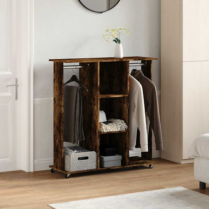 klædeskab med hjul 102x38x110 cm konstrueret træ røget egetræ
