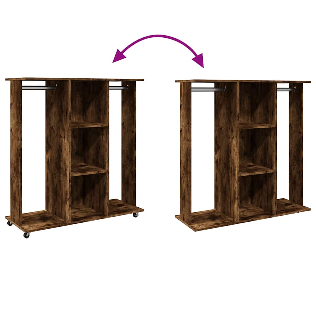 klædeskab med hjul 102x38x110 cm konstrueret træ røget egetræ