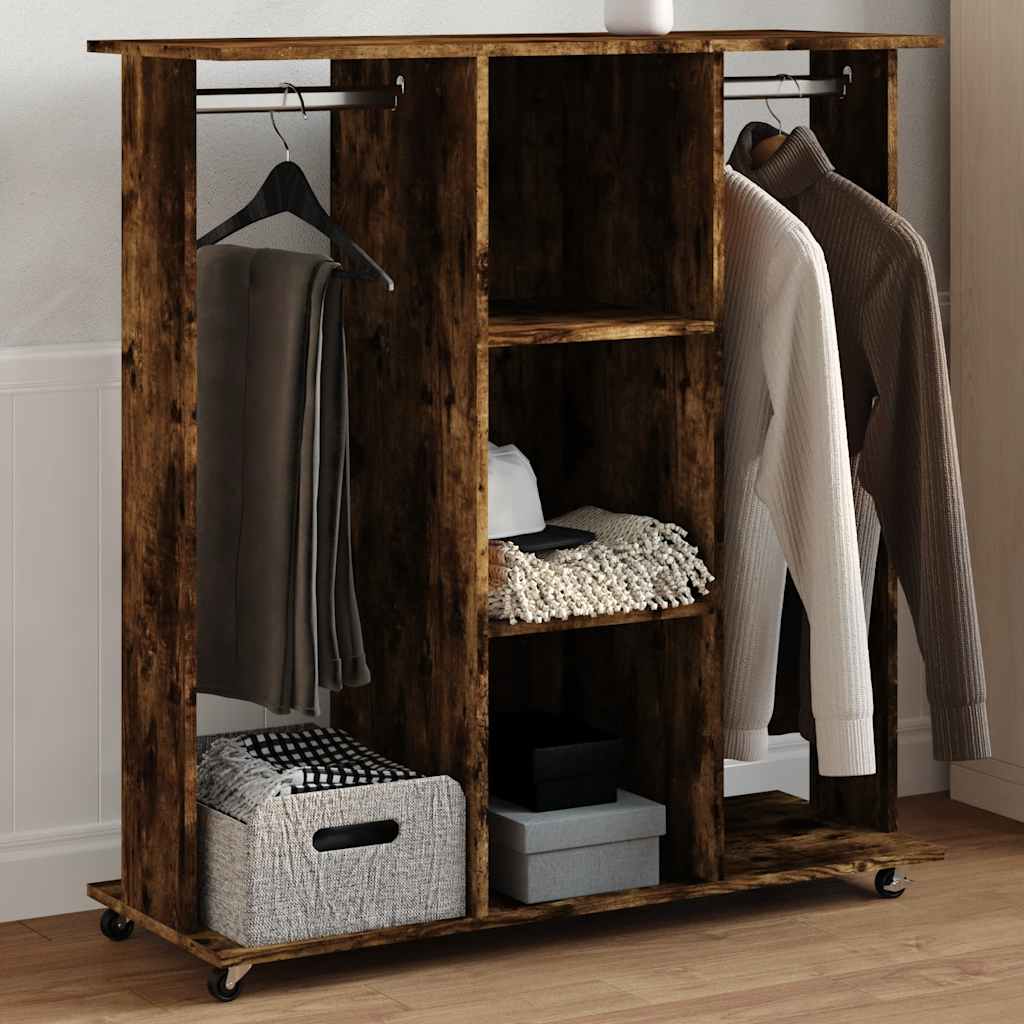 klædeskab med hjul 102x38x110 cm konstrueret træ røget egetræ