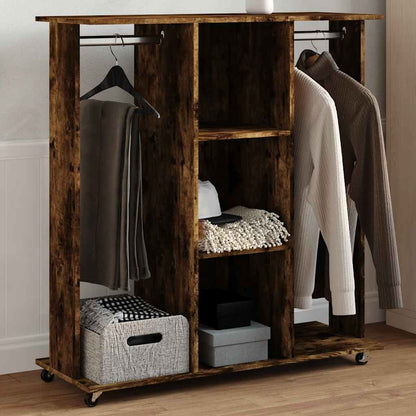 klædeskab med hjul 102x38x110 cm konstrueret træ røget egetræ