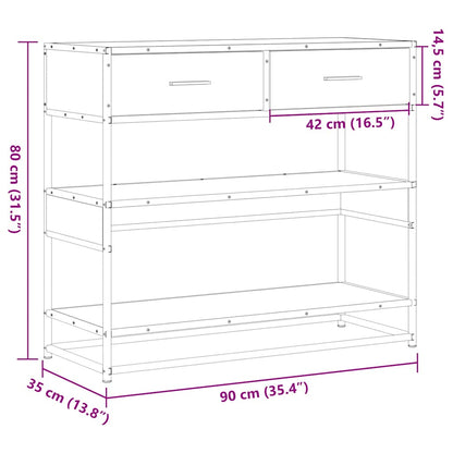 konsolbord 90x35x80 cm konstrueret træ røget egetræsfarve