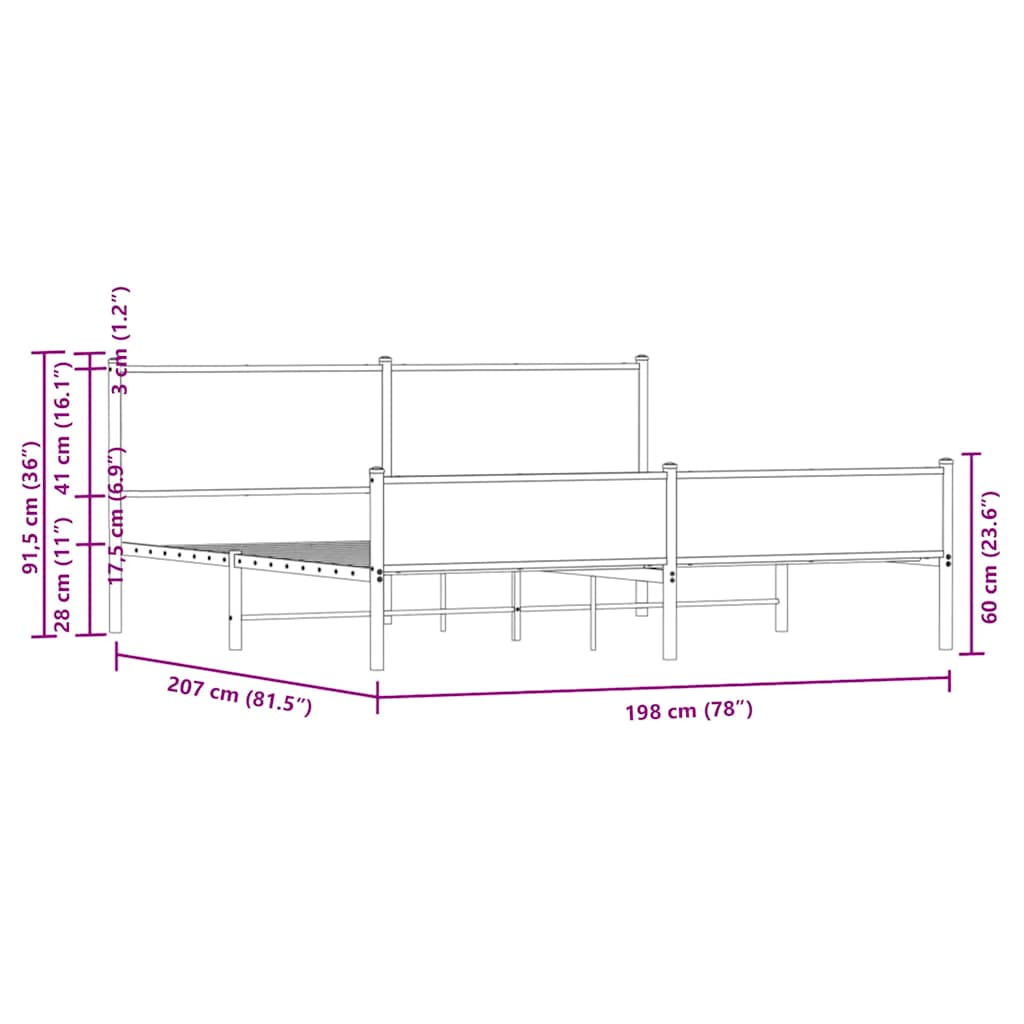 sengeramme uden madras 193x203 cm metal sonoma-eg