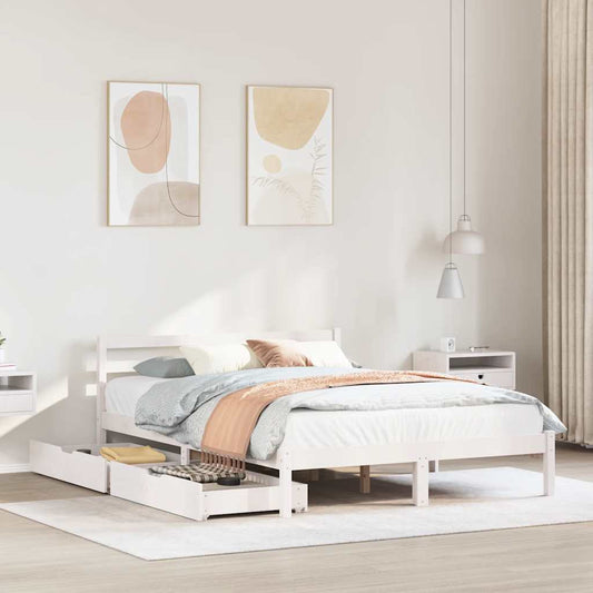 sengeramme uden madras 150x200 cm massivt fyrretræ hvid
