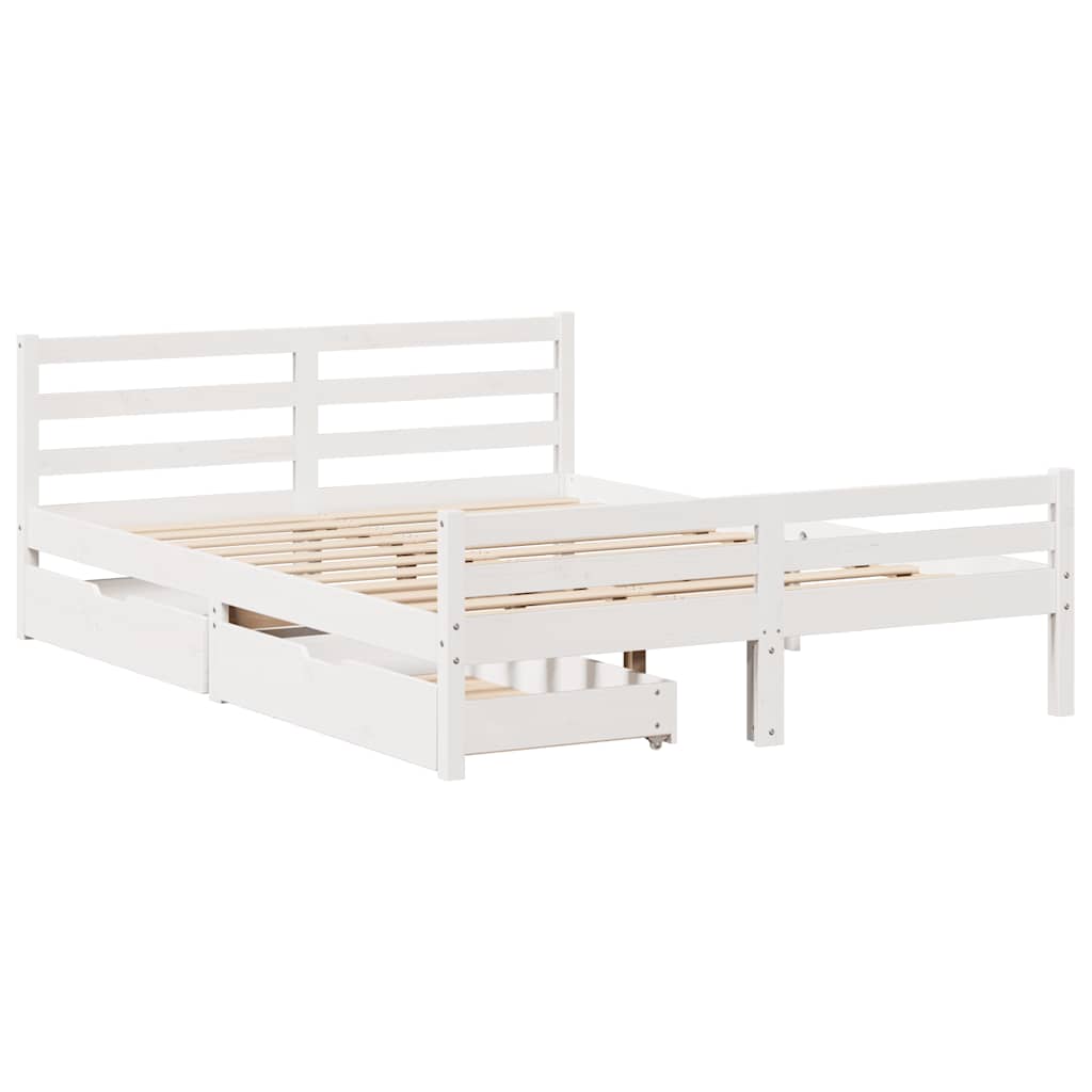 sengeramme uden madras 135x190 cm massivt fyrretræ hvid
