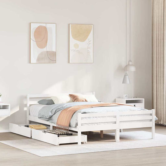 sengeramme uden madras 135x190 cm massivt fyrretræ hvid