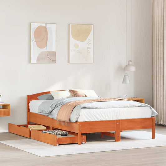 sengeramme uden madras 140x200 cm massivt fyr gyldenbrun