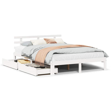 sengeramme med skuffer 135x190 cm massivt fyrretræ hvid