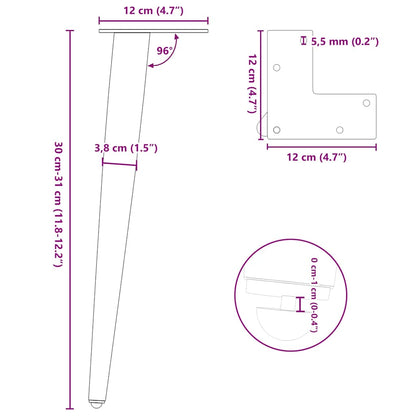 sofabordben konisk form 4 stk. antracit 30-31 cm stål