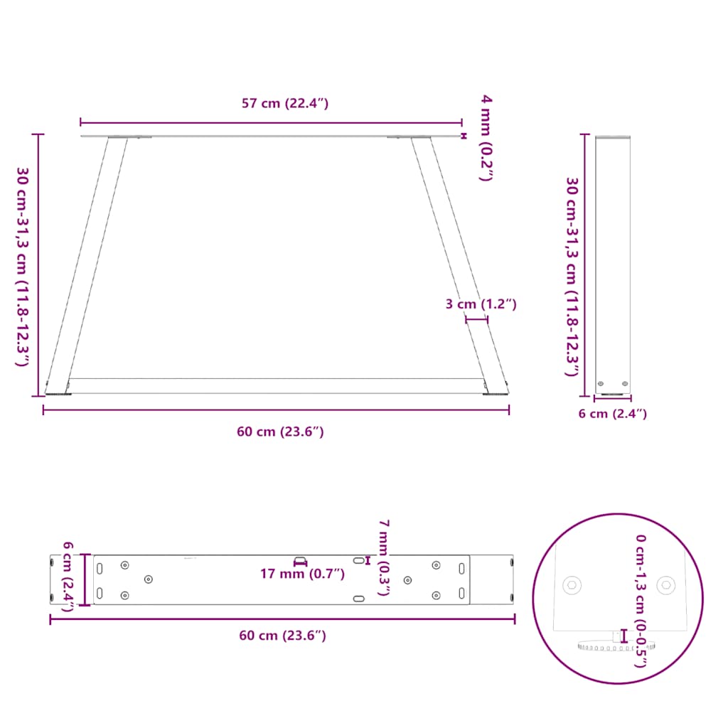 Esstischbeine V-Form 2 Stück Schwarz 60x(30-31,3) cm Stahl