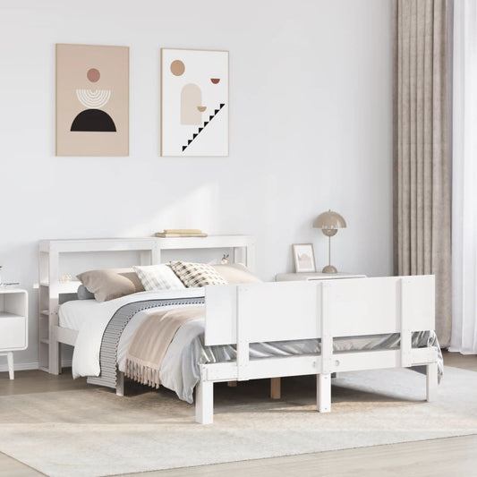 sengeramme med sengegavl 150x200 cm massivt fyrretræ hvid