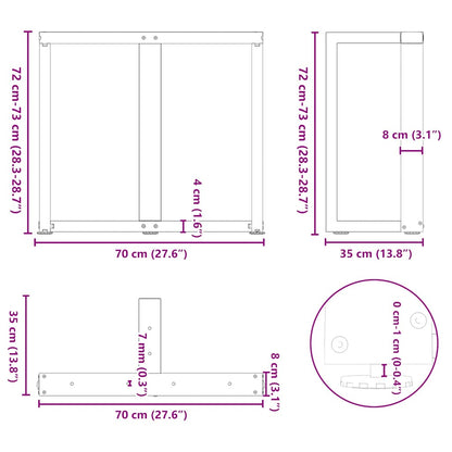 Spisebordsben T-formet 2 stk 70x35x(72-73) cm stål antracitgrå