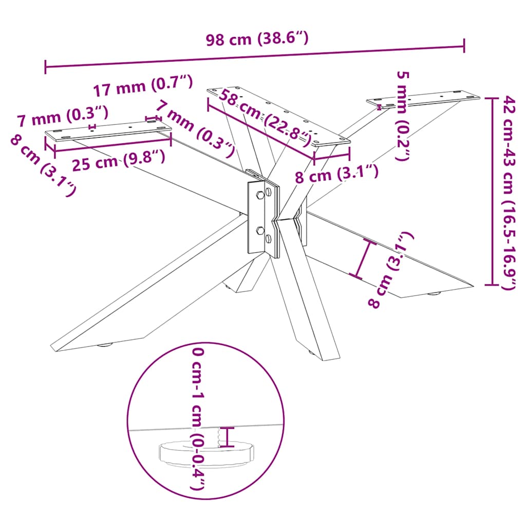sofabordben edderkopformet sort 98x58x(42-43) cm stål