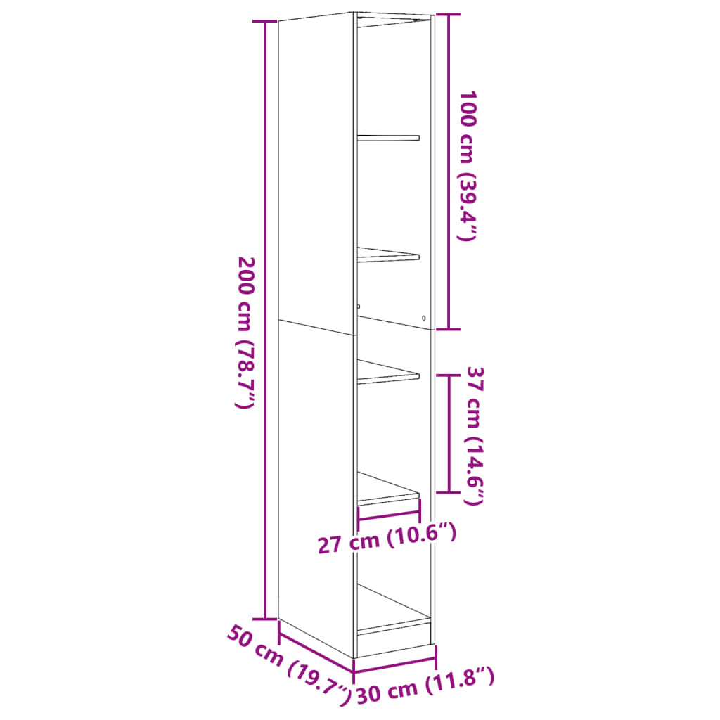 klædeskab 30x50x200 cm konstrueret træ egetræsfarve