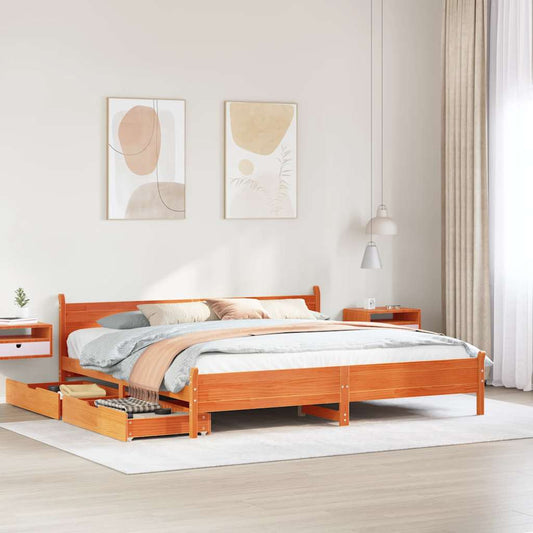 sengeramme uden madras 200x200 cm massivt fyrretræ gyldenbrun