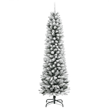 kunstigt smalt juletræ med sne 240 cm PVC og PE