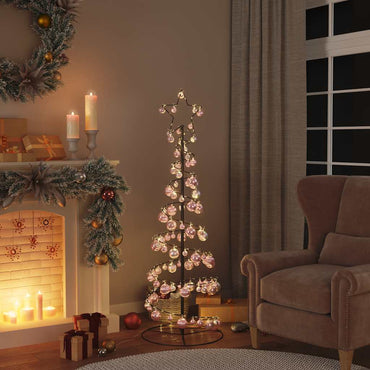 LED-juletræ med kugler 100 LED'er 150 cm varmt hvidt lys