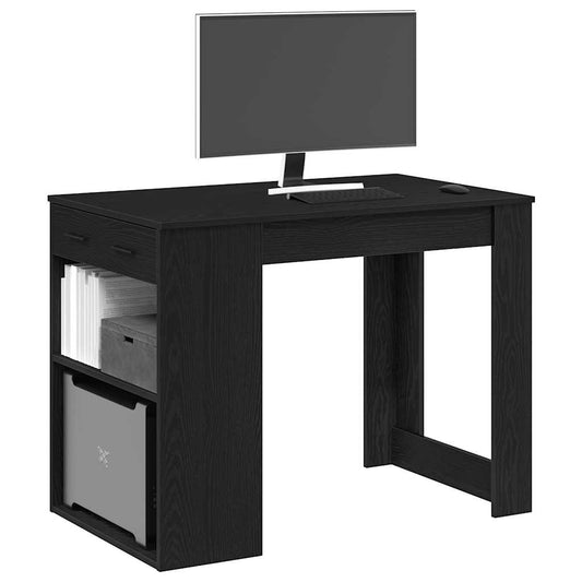 skrivebord med skuffe og hylde 102x62x77,5 cm sort-eg
