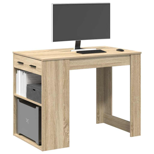 skrivebord med skuffe og hylde 102x62x77,5 cm sonoma-eg