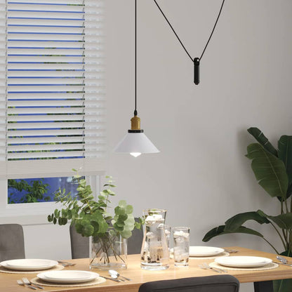 pendellampe højdejusterbar E27 Ø 22 cm metal glans hvid