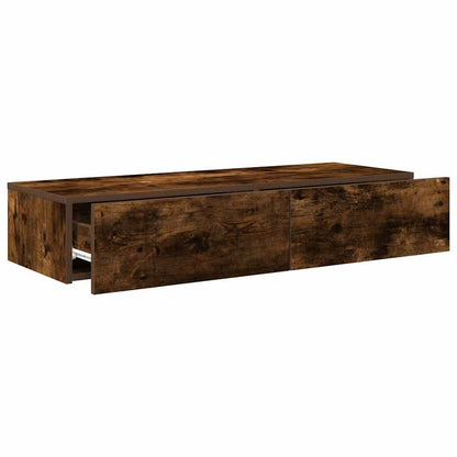 væghylde med skuffer 100x36x19 cm konstrueret træ røget eg