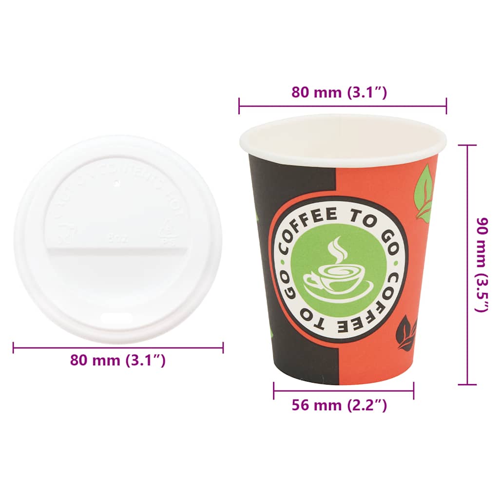 kaffekopper af papir med låg 1000 stk. 8oz 240ml