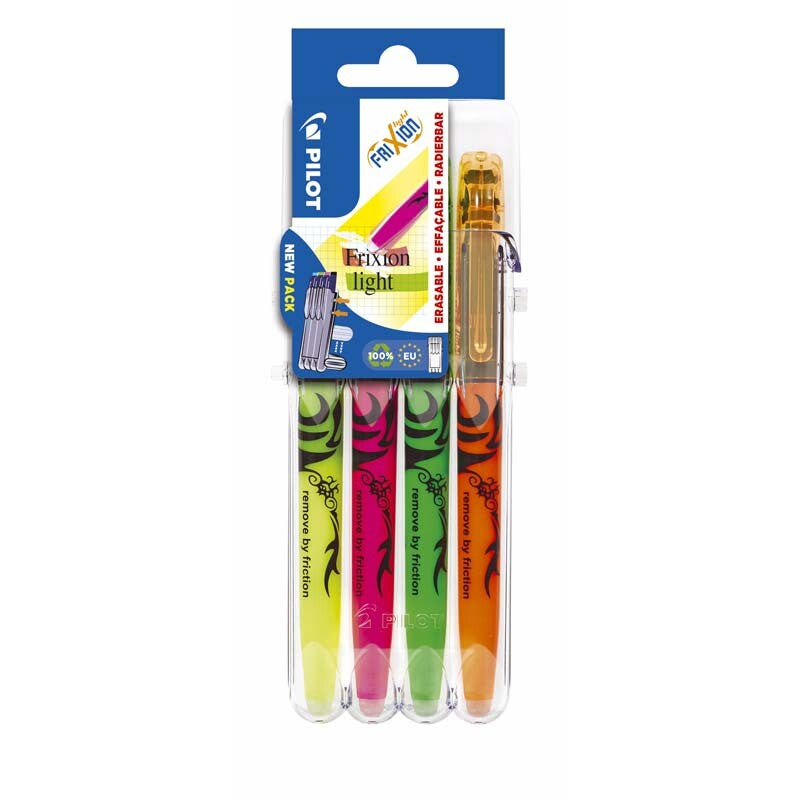 Tekstmarker, Pilot Frixion, Clicker Set2Go, Skrå spids, assorteret, Sæt med 4 stk