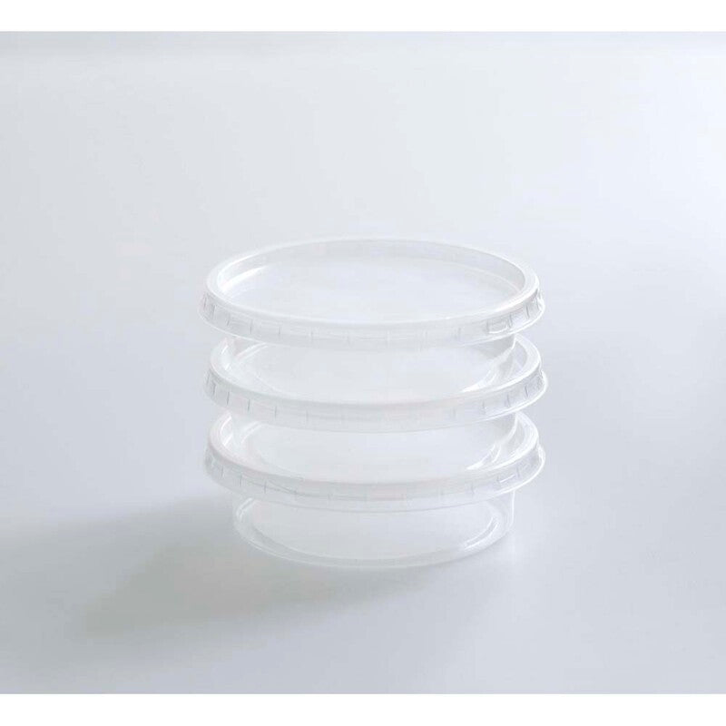 Låg t/plastbakke, Plus Pack DeliMaster, Rund, Ø 105, højde 8, PS, transparent, karton a 1000 stk, Fødevaregodkendt