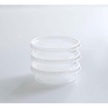 Låg t/plastbakke, Plus Pack DeliMaster, Rund, Ø 105, højde 8, PS, transparent, karton a 1000 stk, Fødevaregodkendt