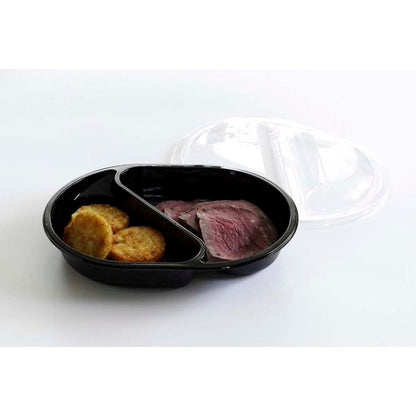 Plastbakke, Plus Pack SmartView, 2-rums, Oval, 895 ml, 238x176x40mm, PP, sort, karton a 240 stk