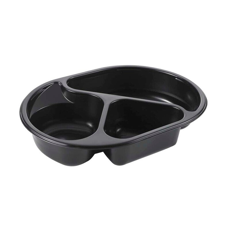 Plastbakke, Plus Pack SmartView, 3-rums, Oval, 960 ml, 238x176x45mm, PP, sort, karton a 240 stk