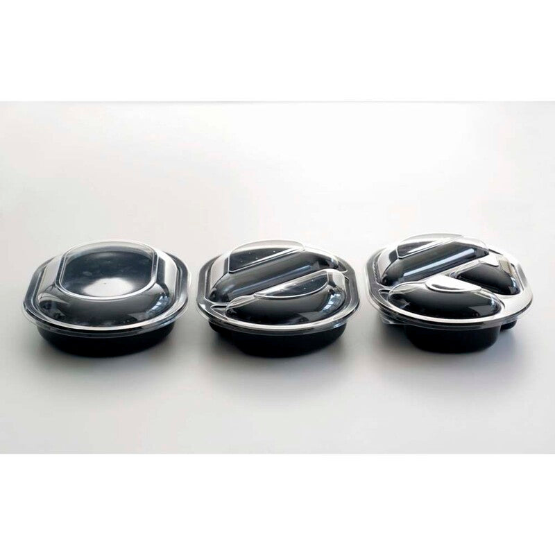 Plastbakke, Plus Pack SmartView, 3-rums, Oval, 960 ml, 238x176x45mm, PP, sort, karton a 240 stk