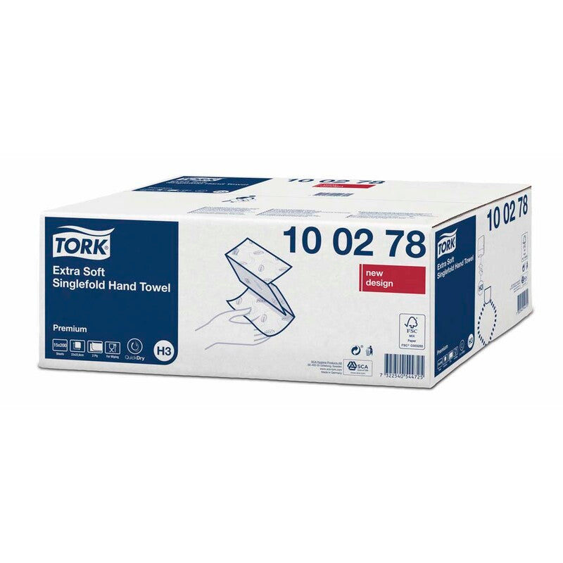 Papirhåndklæder ark, Tork, Universal, H3, hvid, 226mmx230mm, karton a 3000 stk, FSC Mix Credit